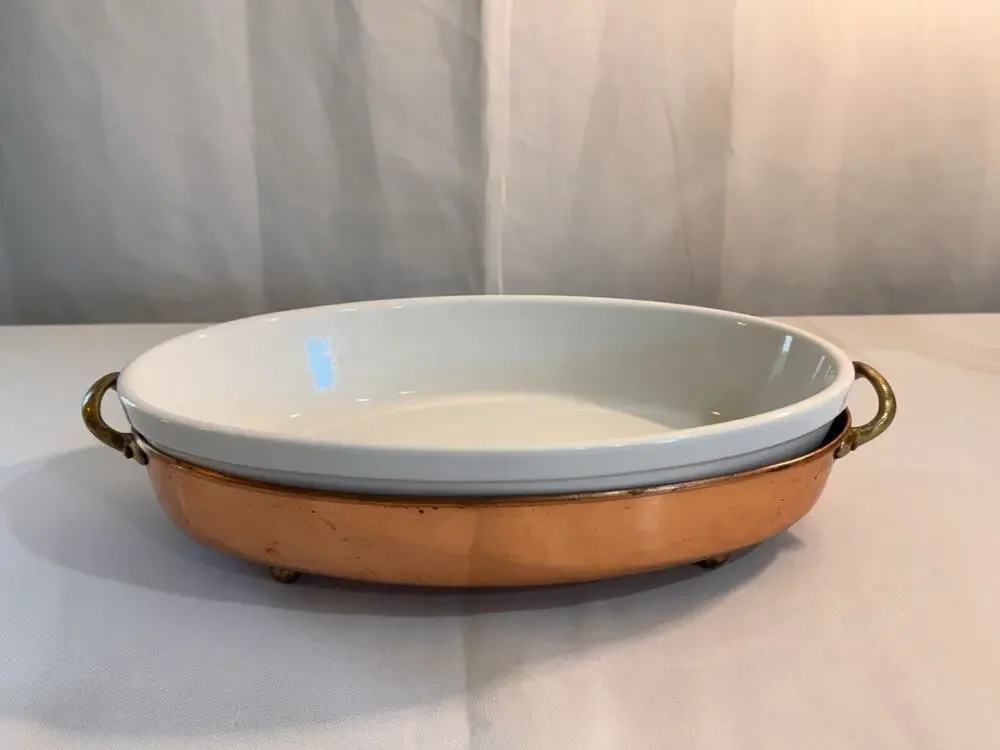 Vintage Williams Sonoma Oval White Baker In Portugal Made Copper Server Rare!